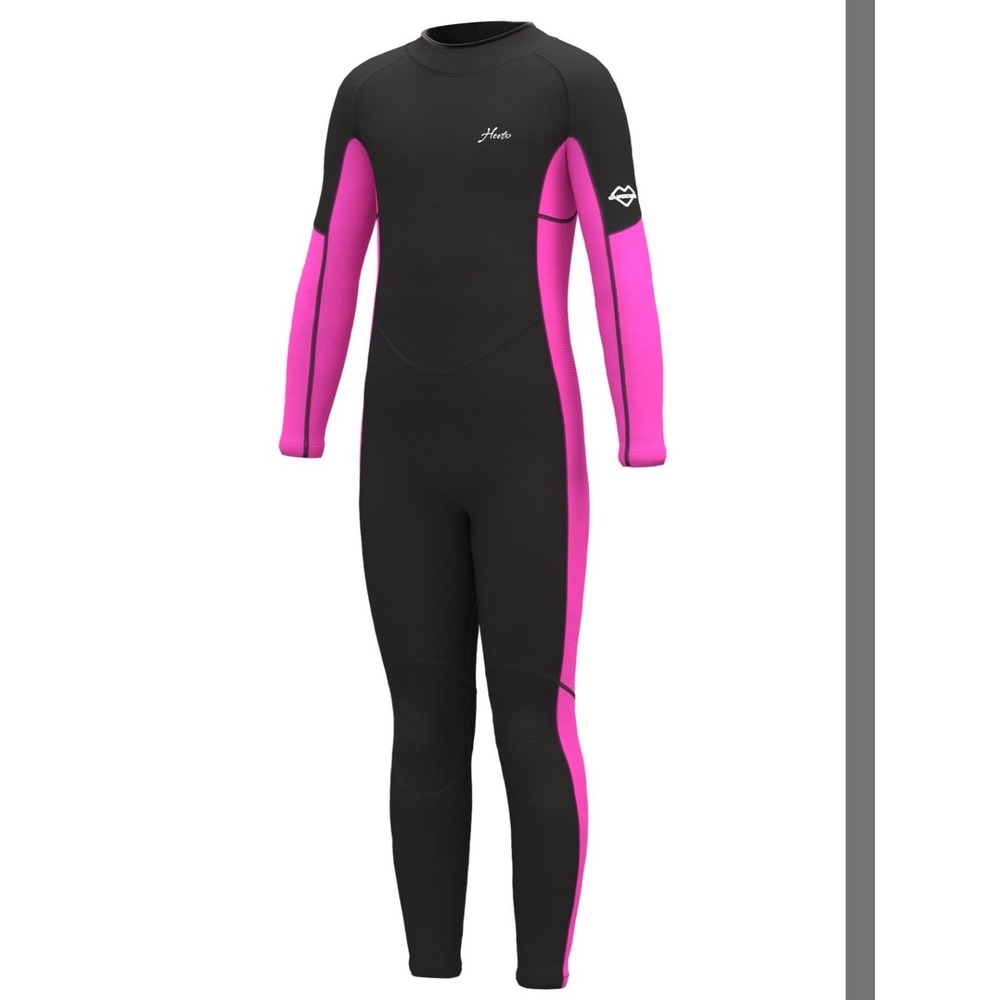 Hevto Kids Wetsuit 12 Black Pink Excellent 3/2mm Neoprene Back Zip Full Suit